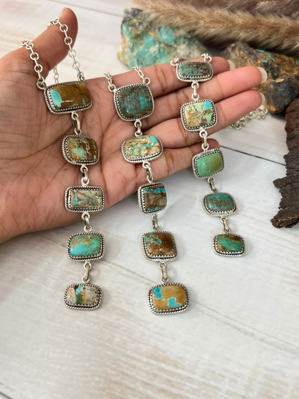 Handmade Sterling Silver Royston Ribbon Turquoise Drop Necklace Signed Nizhoni