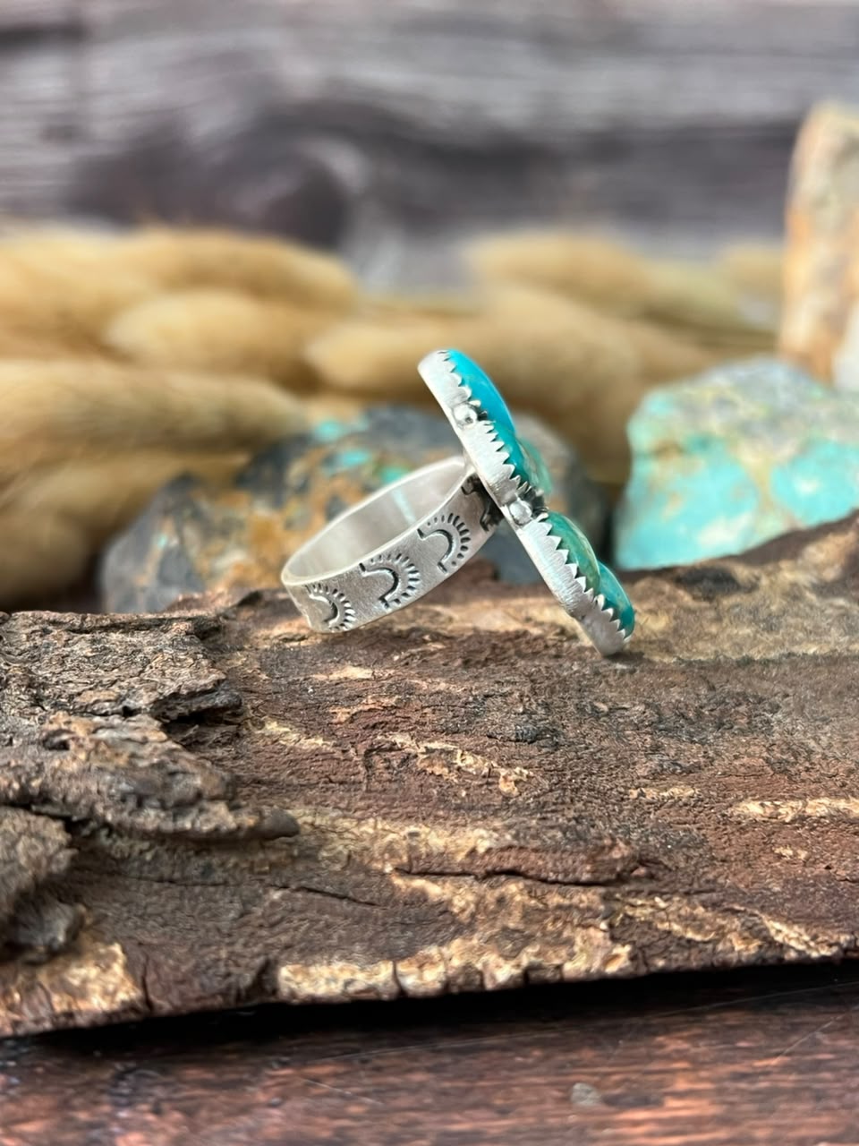 Handmade Sterling Silver Hachita Turquoise Naja Adjustable Ring Signed Nizhoni
