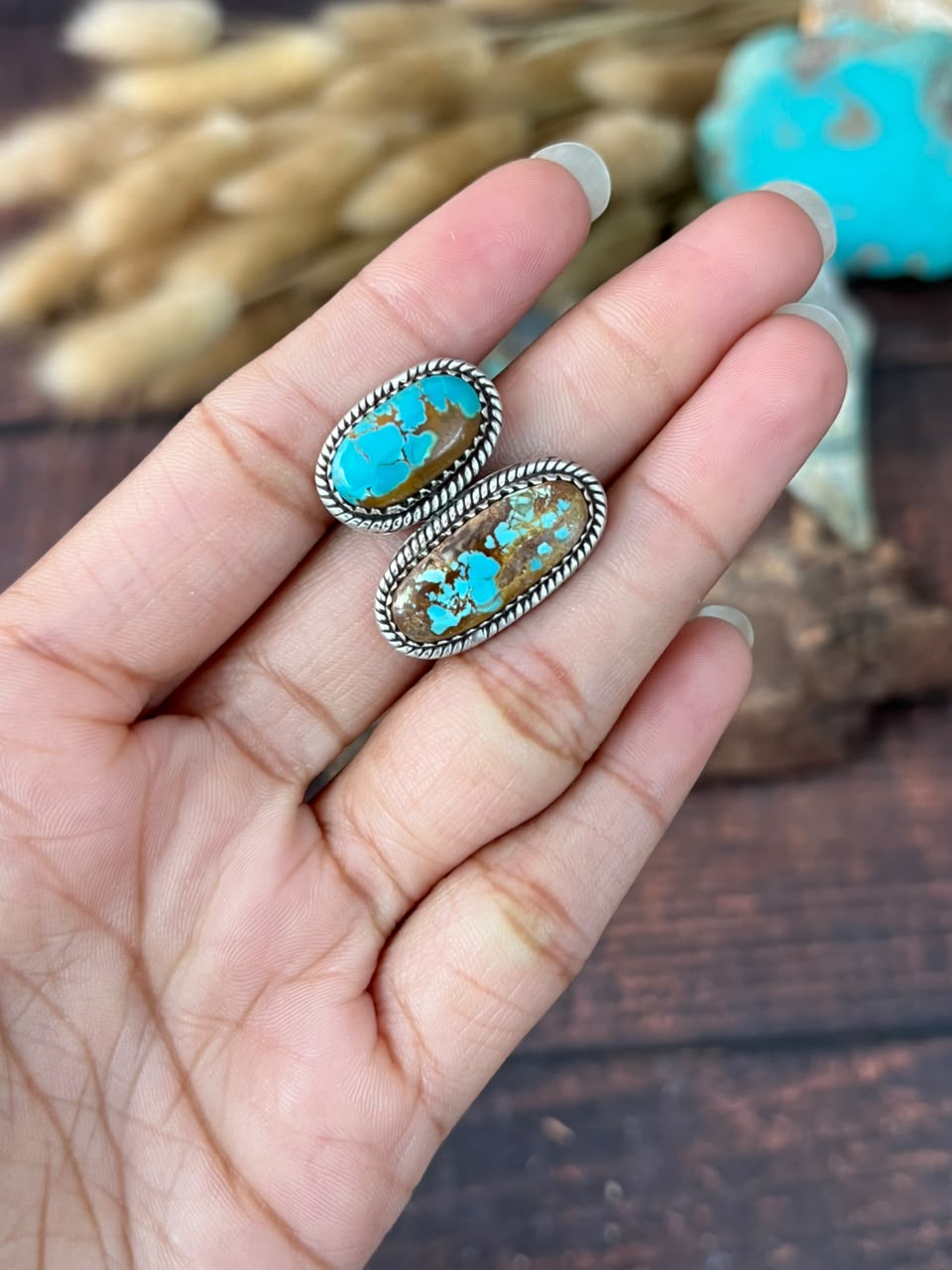 Handmade Sterling Silver Royston Ribbon Turquoise Adjustable Ring Signed Nizhoni