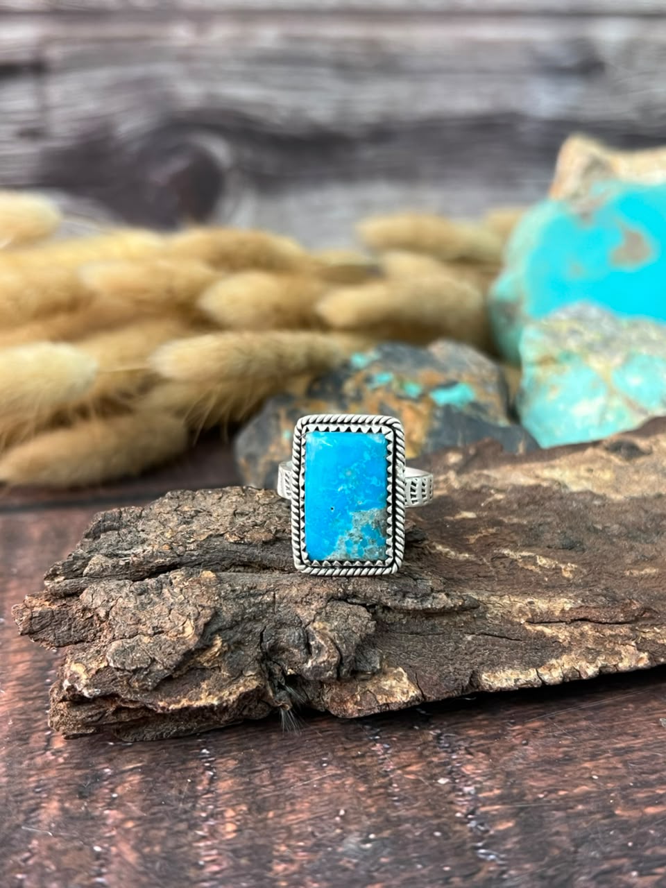 Handmade Sterling Silver Ithaca Peak Turquoise Adjustable Ring Signed Nizhoni
