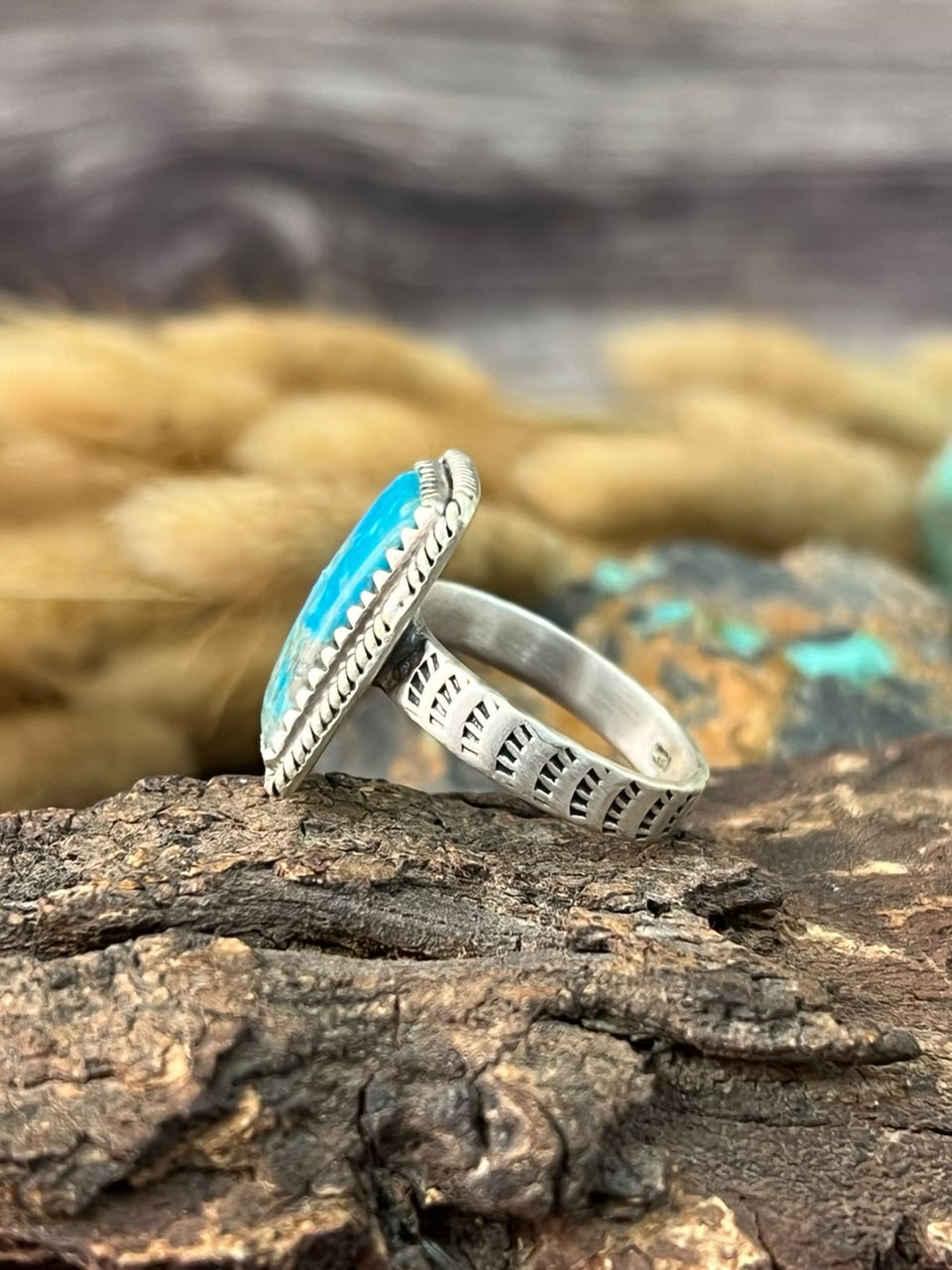 Handmade Sterling Silver Ithaca Peak Turquoise Adjustable Ring Signed Nizhoni