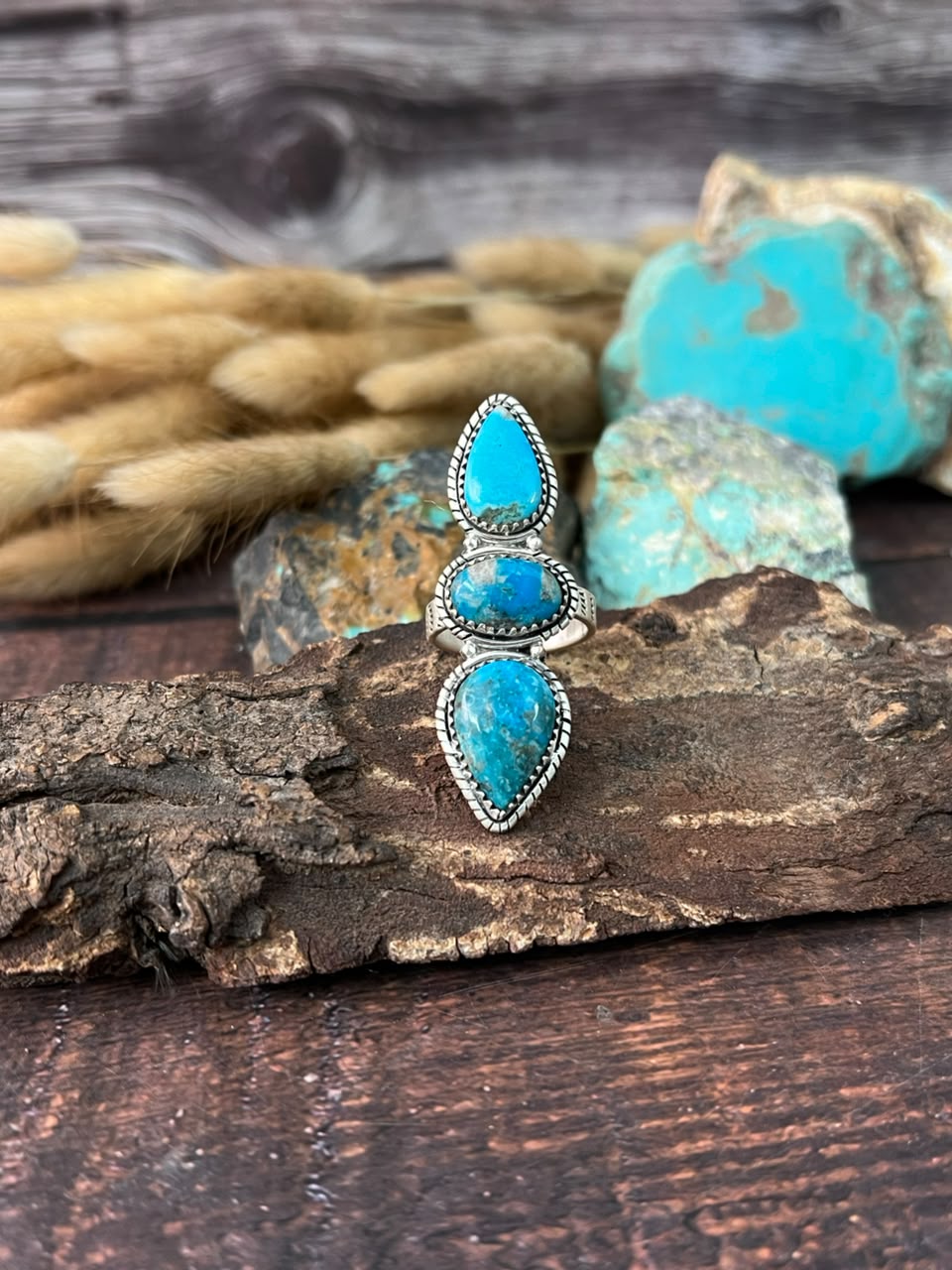 Handmade Sterling Silver Ithaca Peak Turquoise Adjustable Ring Signed Nizhoni