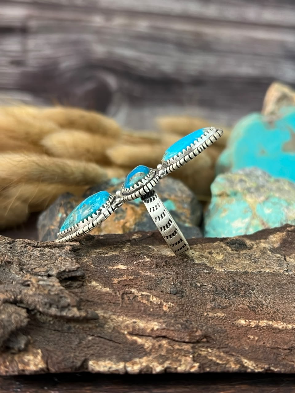 Handmade Sterling Silver Ithaca Peak Turquoise Adjustable Ring Signed Nizhoni