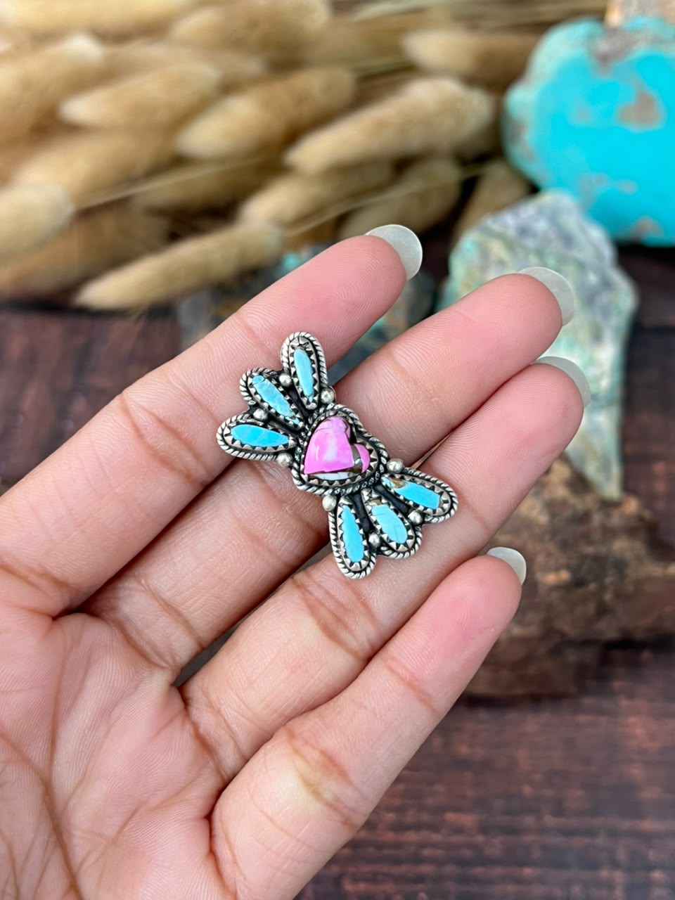 Handmade Sterling Silver Cotton Candy Adjustable Ring Signed Nizhoni (1)