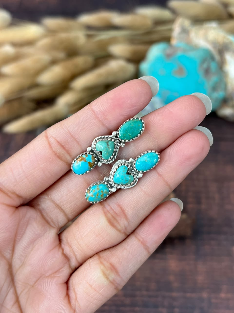 Handmade Sterling Silver Kingman Turquoise Adjustable Ring Signed Nizhoni