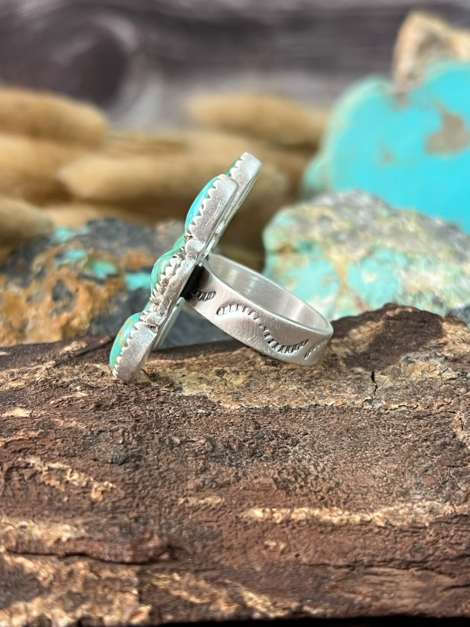 Handmade Sterling Silver Kingman Turquoise Adjustable Ring Signed Nizhoni