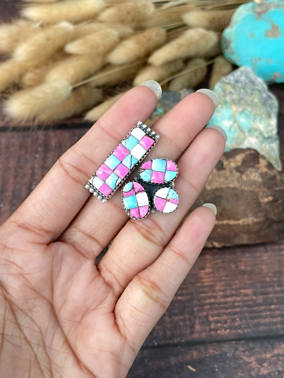 Handmade Sterling Silver Cotton Candy Cobble Stone Adjustable Ring Signed Nizhoni