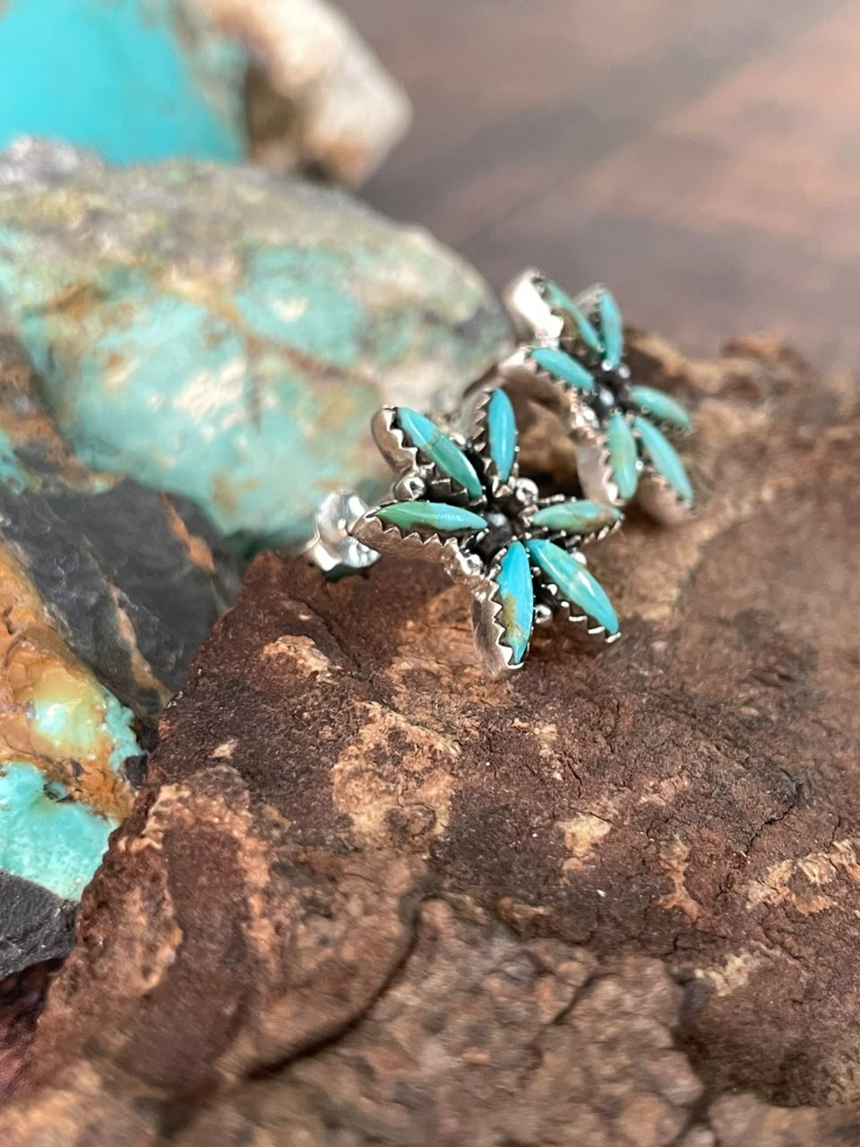 Handmade Sterling Silver Kingman Turquoise Post Studs Earrings Signed Nizhoni