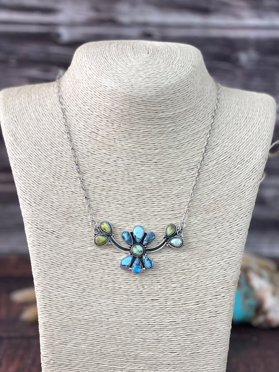 Handmade Sterling Silver Palomino with Golden Hills Turquoise Necklace Signed Nizhoni