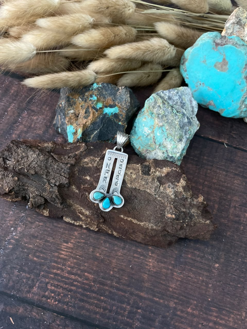 Handmade Sterling Silver Kingman Turquoise NFR Collection: Pendant Signed Nizhoni