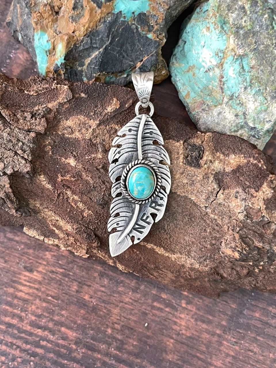 Handmade Sterling Silver Kingman Turquoise NFR Collection: Pendant Signed Nizhoni