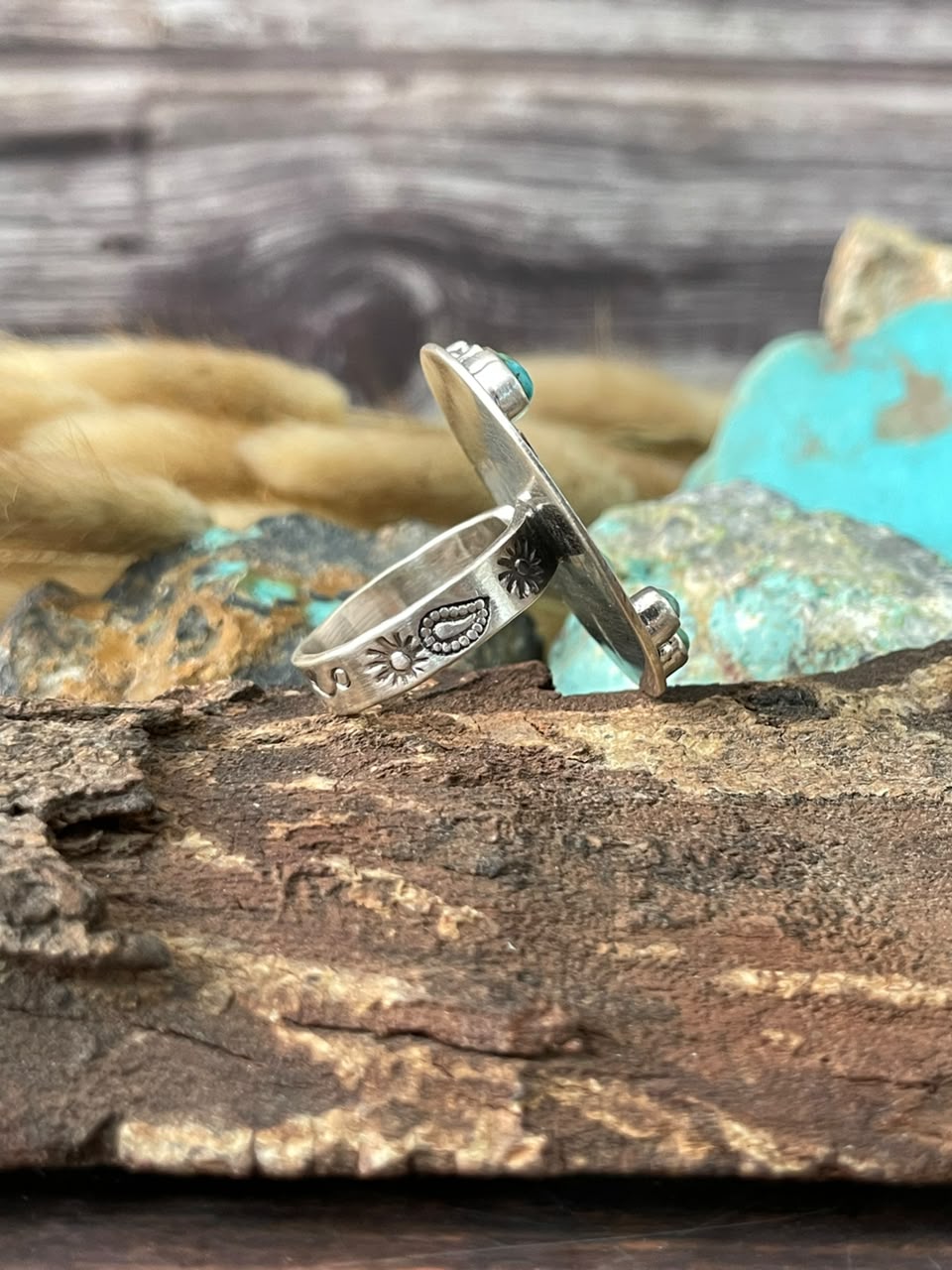 Handmade Sterling Silver Kingman Turquoise NFR Collection: Adjustable Ring Signed Nizhoni