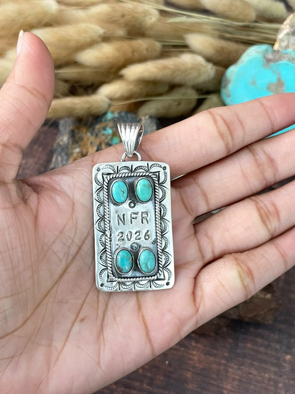 Handmade Sterling Silver Kingman Turquoise NFR Collection: Pendant Signed Nizhoni