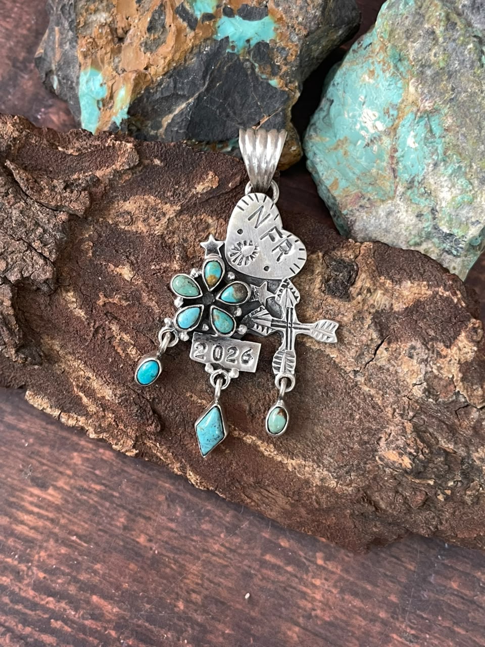Handmade Sterling Silver Kingman Turquoise NFR Collection: Pendant Signed Nizhoni