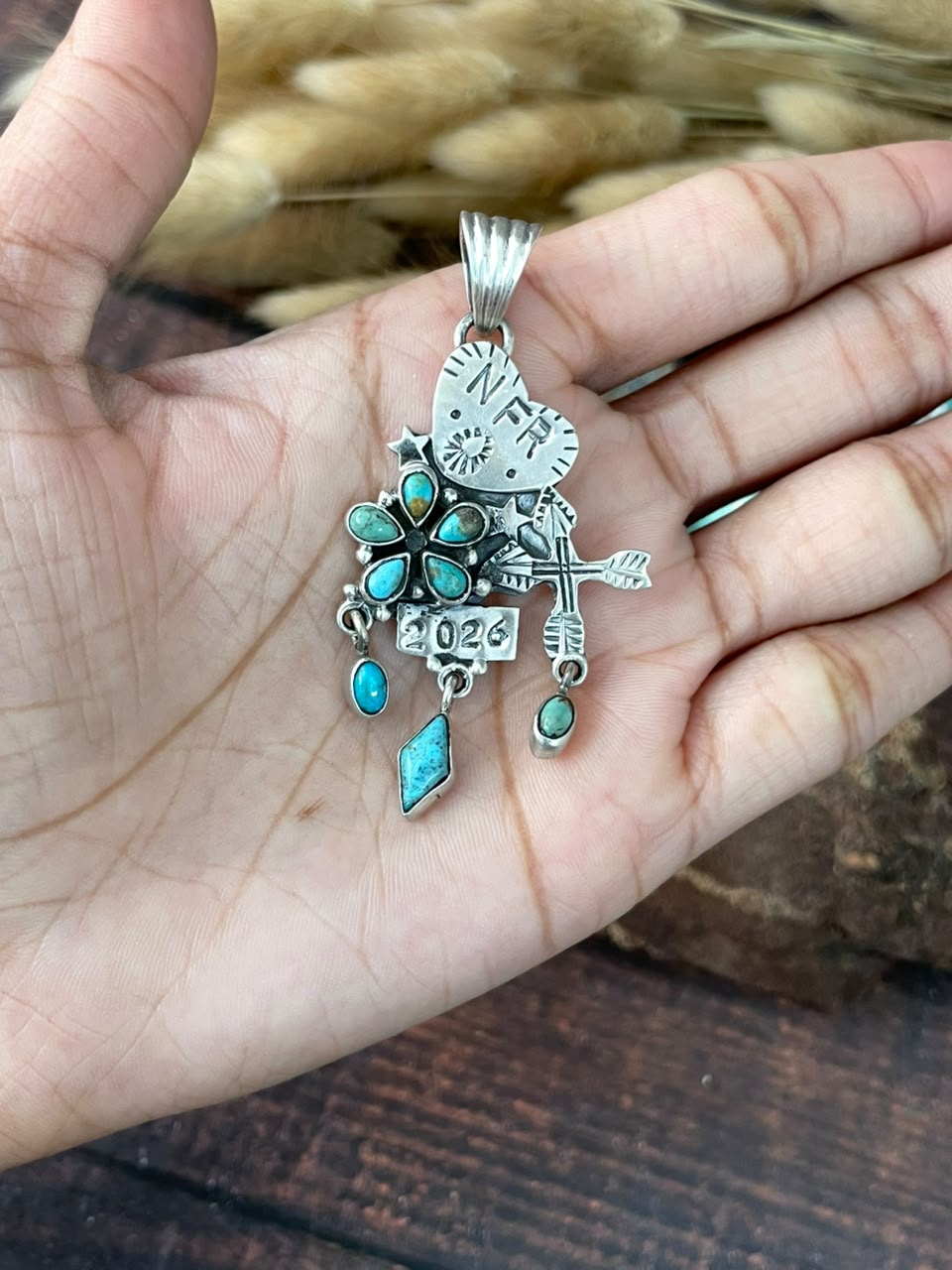 Handmade Sterling Silver Kingman Turquoise NFR Collection: Pendant Signed Nizhoni