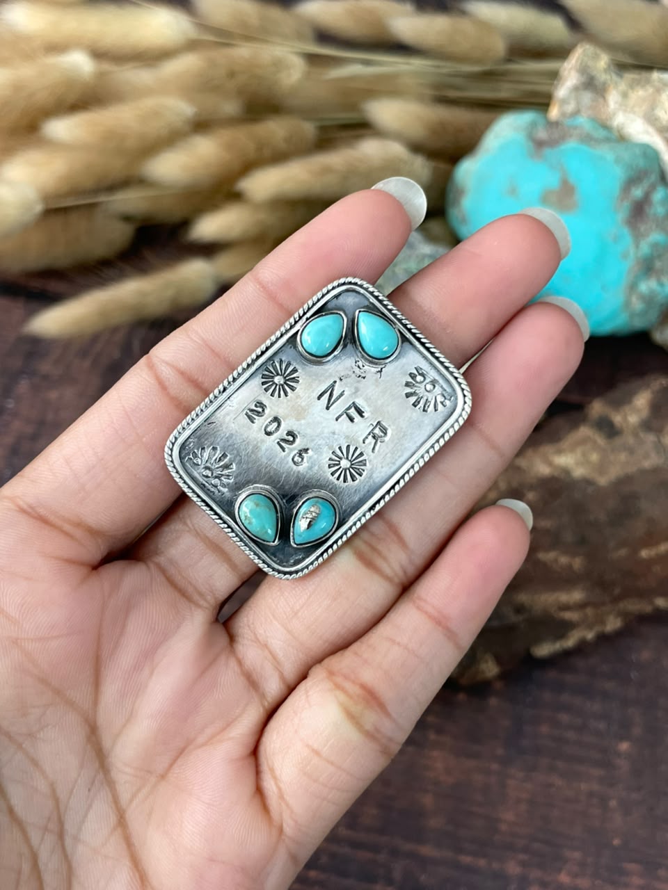 Handmade Sterling Silver Kingman Turquoise NFR Collection: Adjustable Ring Signed Nizhoni