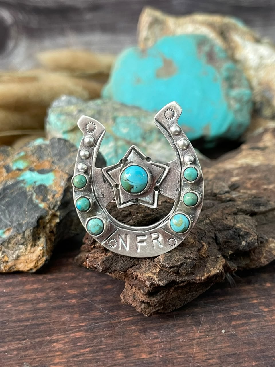 Handmade Sterling Silver Kingman Turquoise NFR Collection: Adjustable Ring Signed Nizhoni