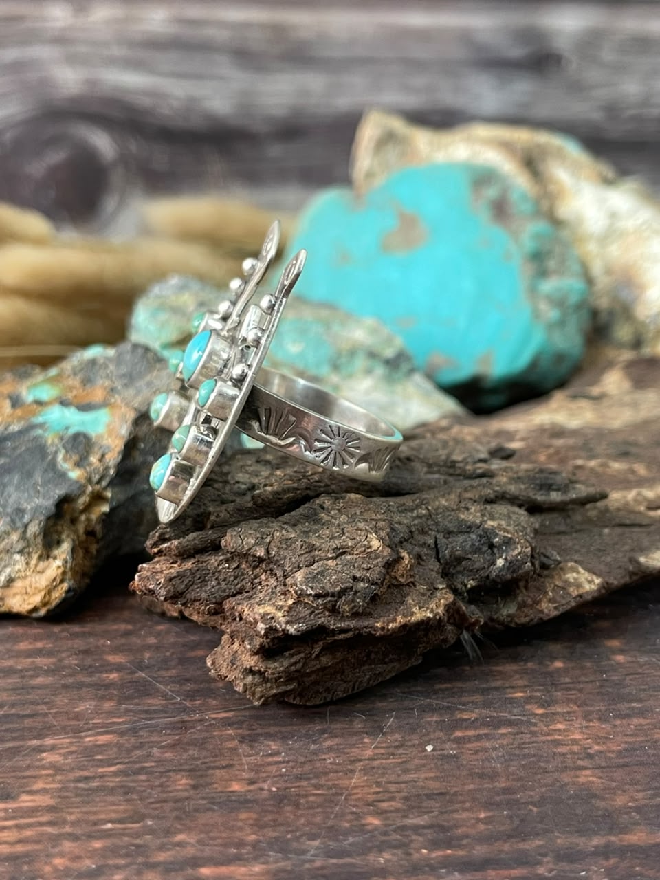 Handmade Sterling Silver Kingman Turquoise NFR Collection: Adjustable Ring Signed Nizhoni
