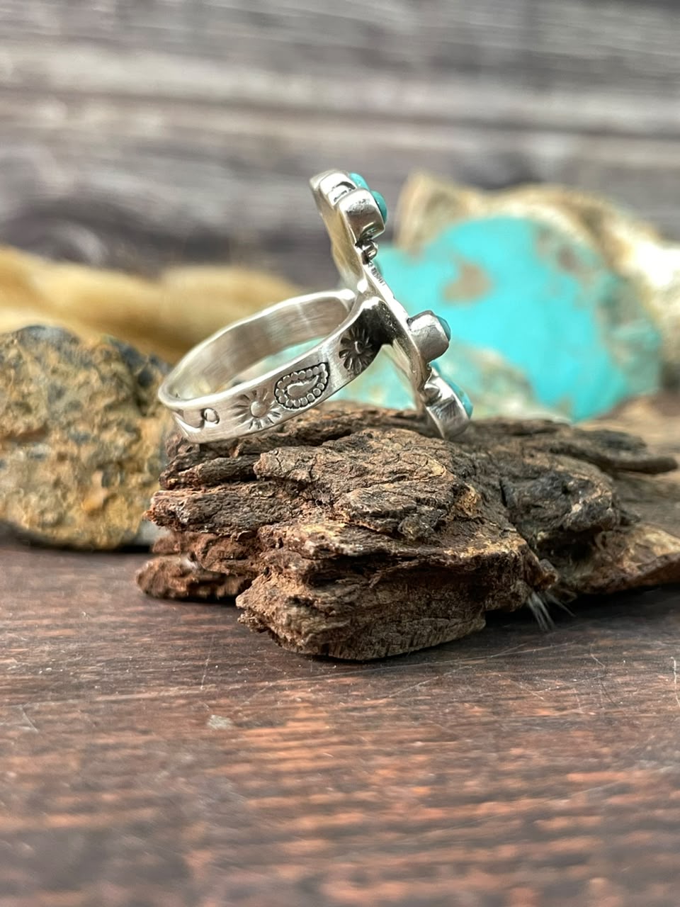 Handmade Sterling Silver Kingman Turquoise NFR Collection: Adjustable Ring Signed Nizhoni