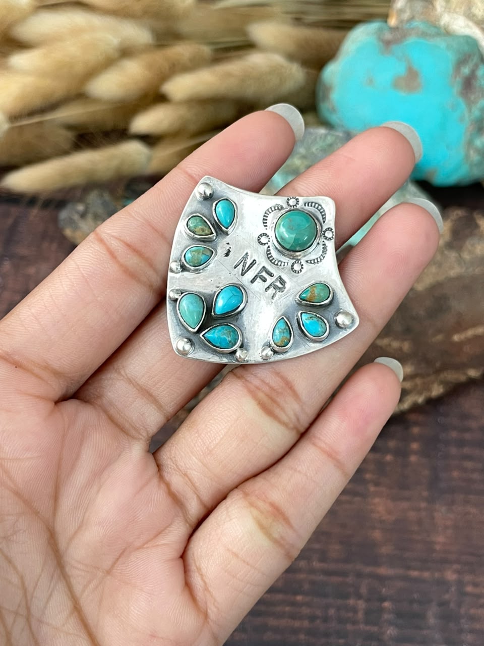 Handmade Sterling Silver Kingman Turquoise NFR Collection: Adjustable Ring Signed Nizhoni
