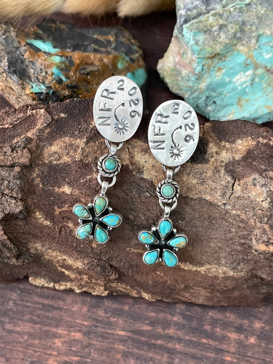 Handmade Sterling Silver Kingman Turquoise NFR Collection: Post Dangle Earrings Signed Nizhoni