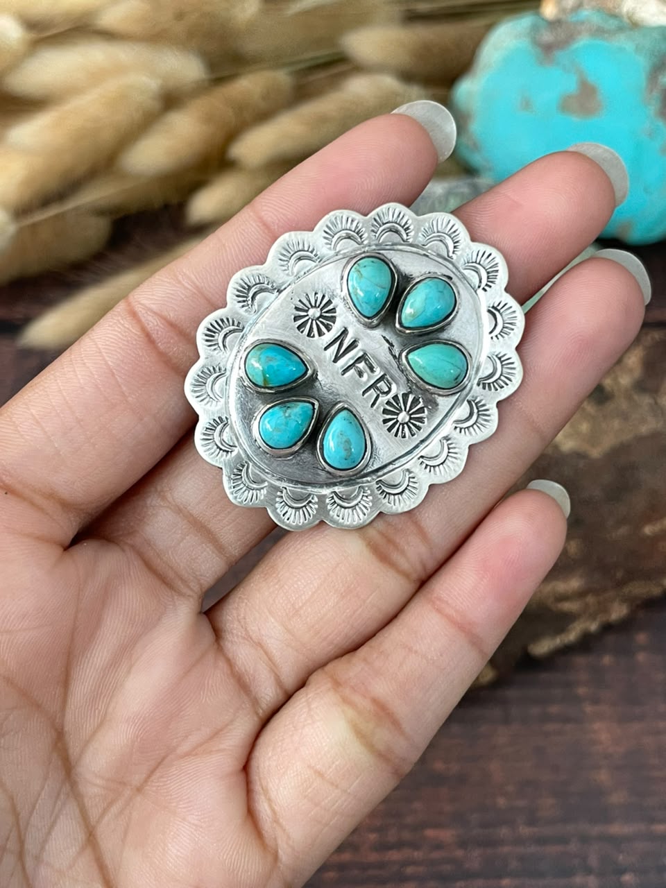 Handmade Sterling Silver Kingman Turquoise NFR Collection: Adjustable Ring Signed Nizhoni