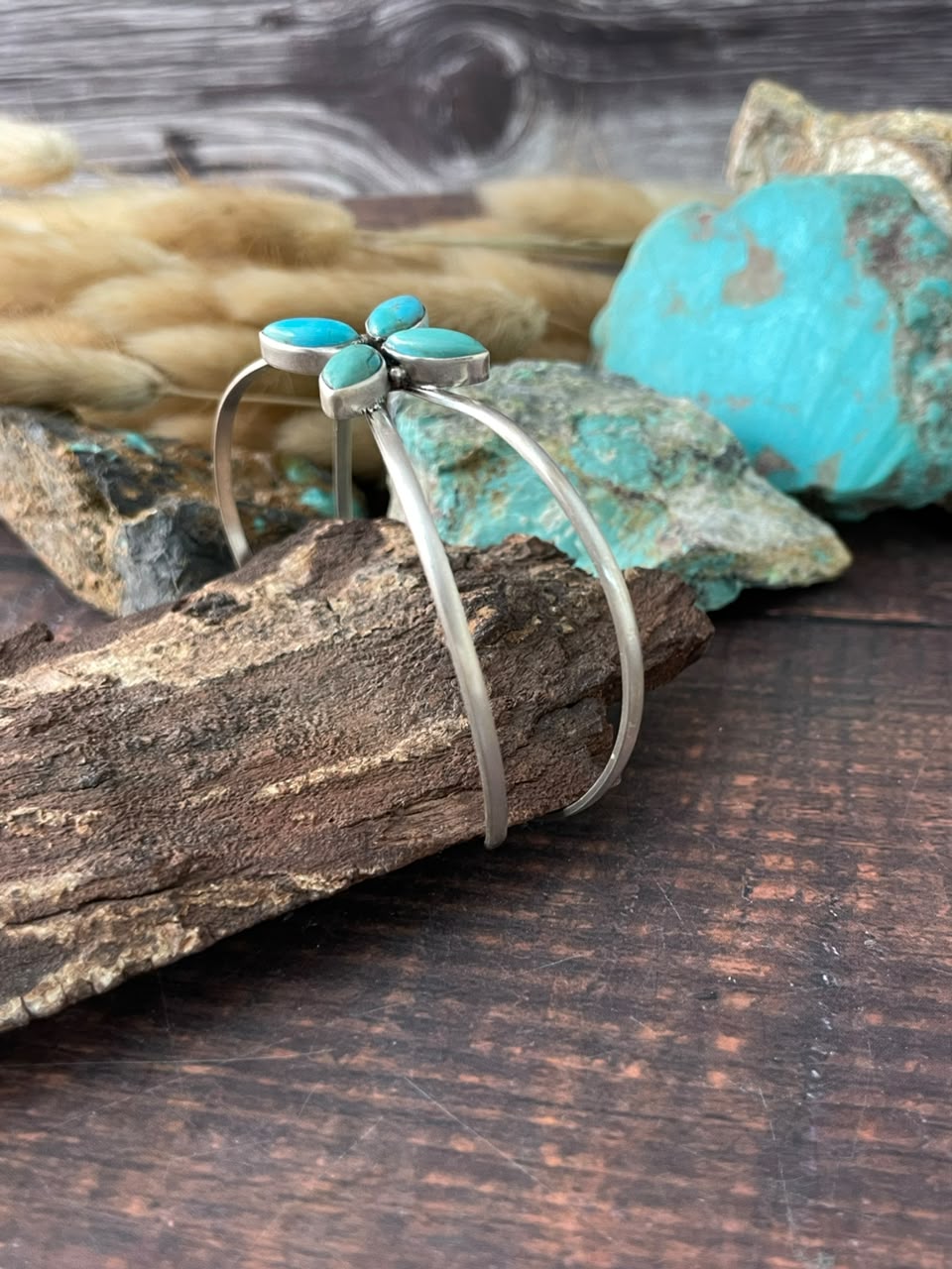 Handmade Sterling Silver Kingman Turquoise Cuff Bracelet Signed Nizhoni