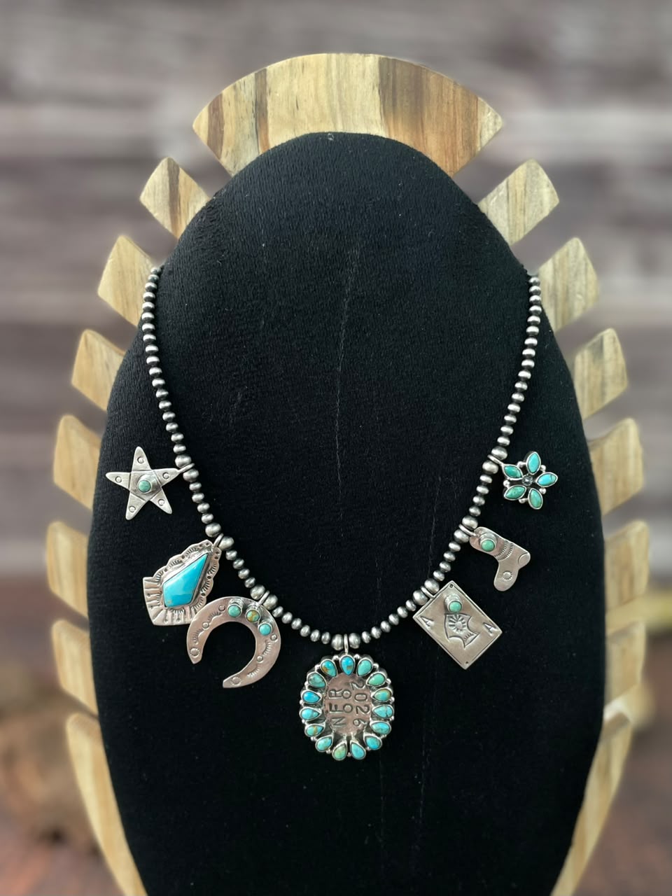 Handmade Sterling Silver Kingman Turquoise NFR Collection: Beaded Necklace Signed Nizhoni