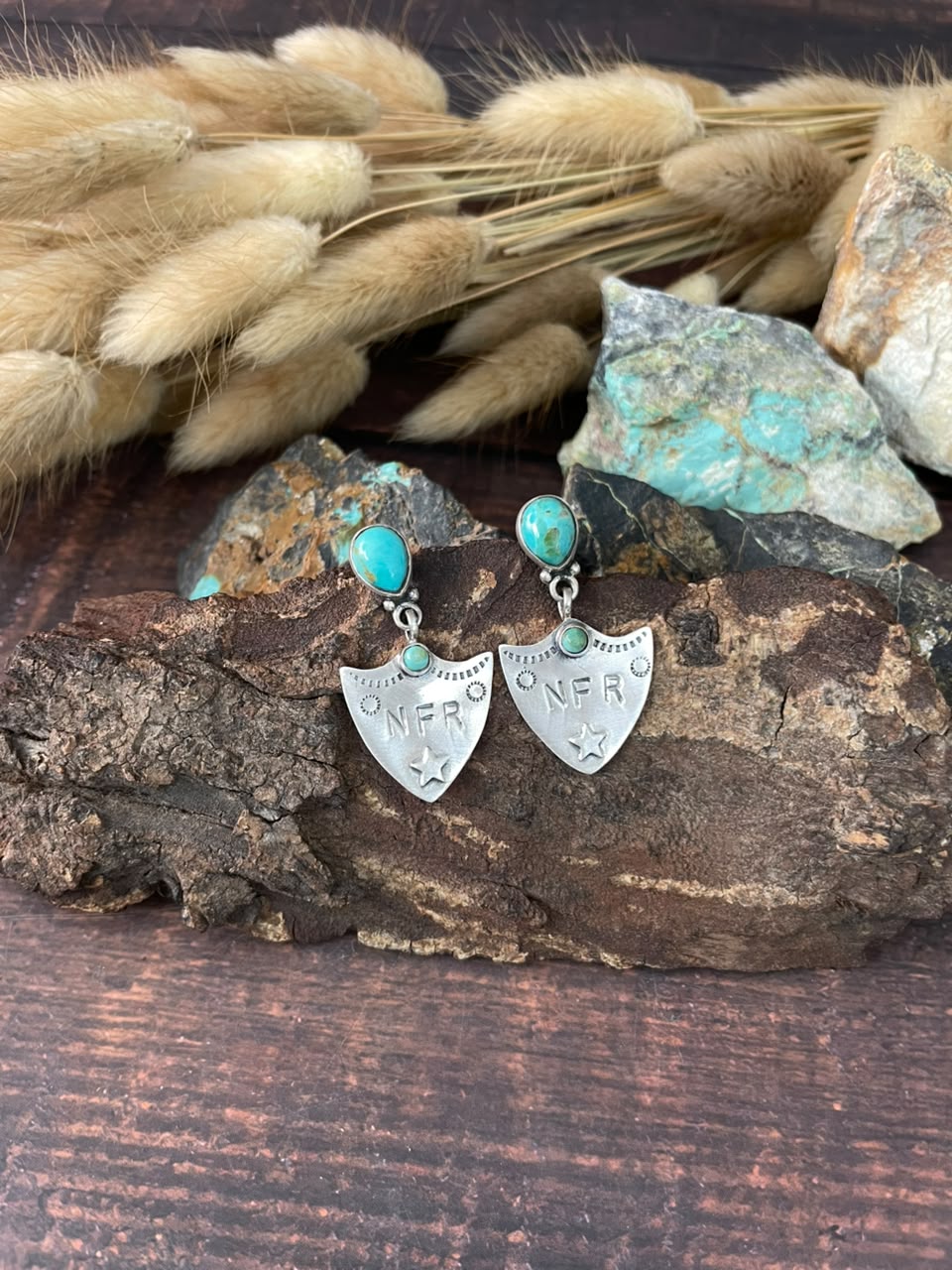Handmade Sterling Silver Kingman Turquoise NFR Collection: Post Dangle Earrings Signed Nizhoni