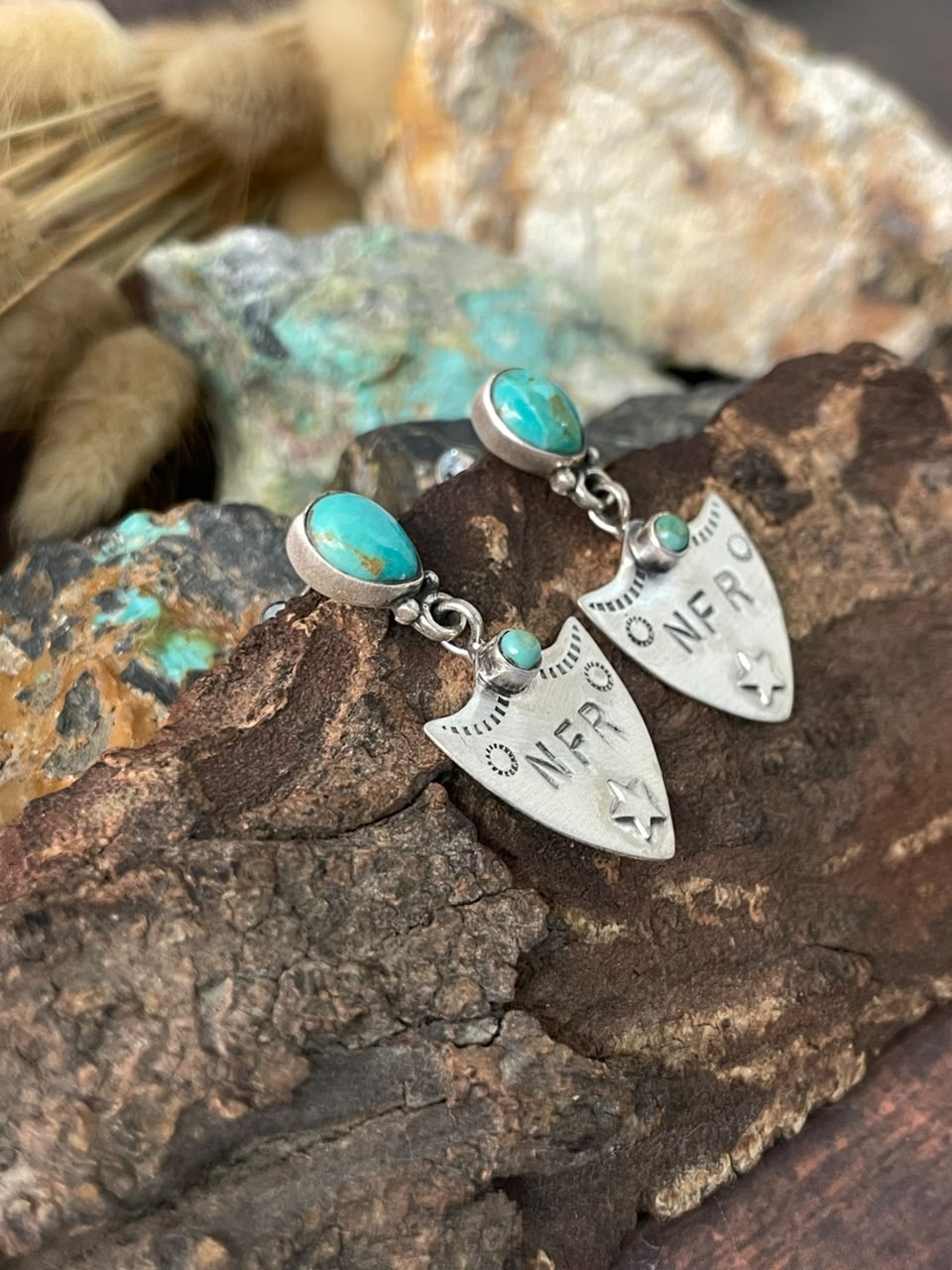 Handmade Sterling Silver Kingman Turquoise NFR Collection: Post Dangle Earrings Signed Nizhoni