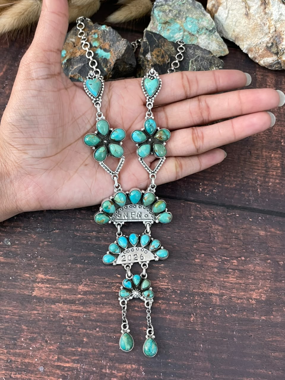 Handmade Sterling Silver Kingman Turquoise NFR Collection: Necklace Signed Nizhoni