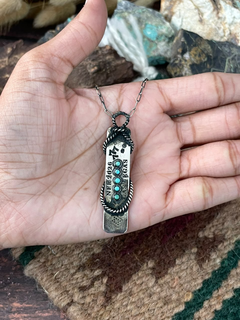 Handmade Sterling Silver Kingman Turquoise NFR Collection: Necklace Signed Nizhoni