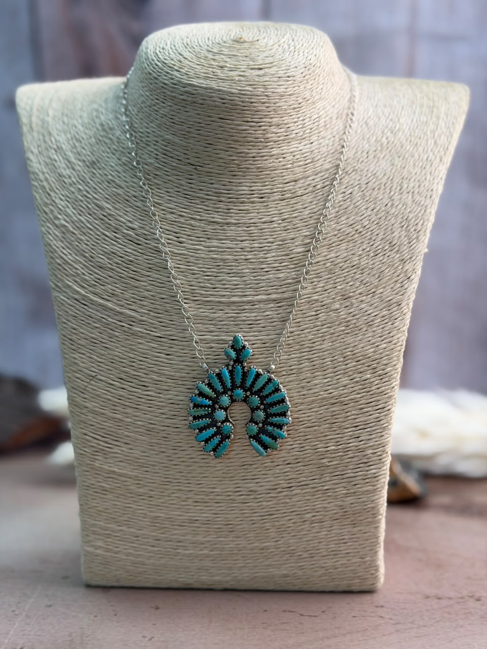 Handmade Sterling Silver Kingman Turquoise Naja Necklace Signed Nizhoni