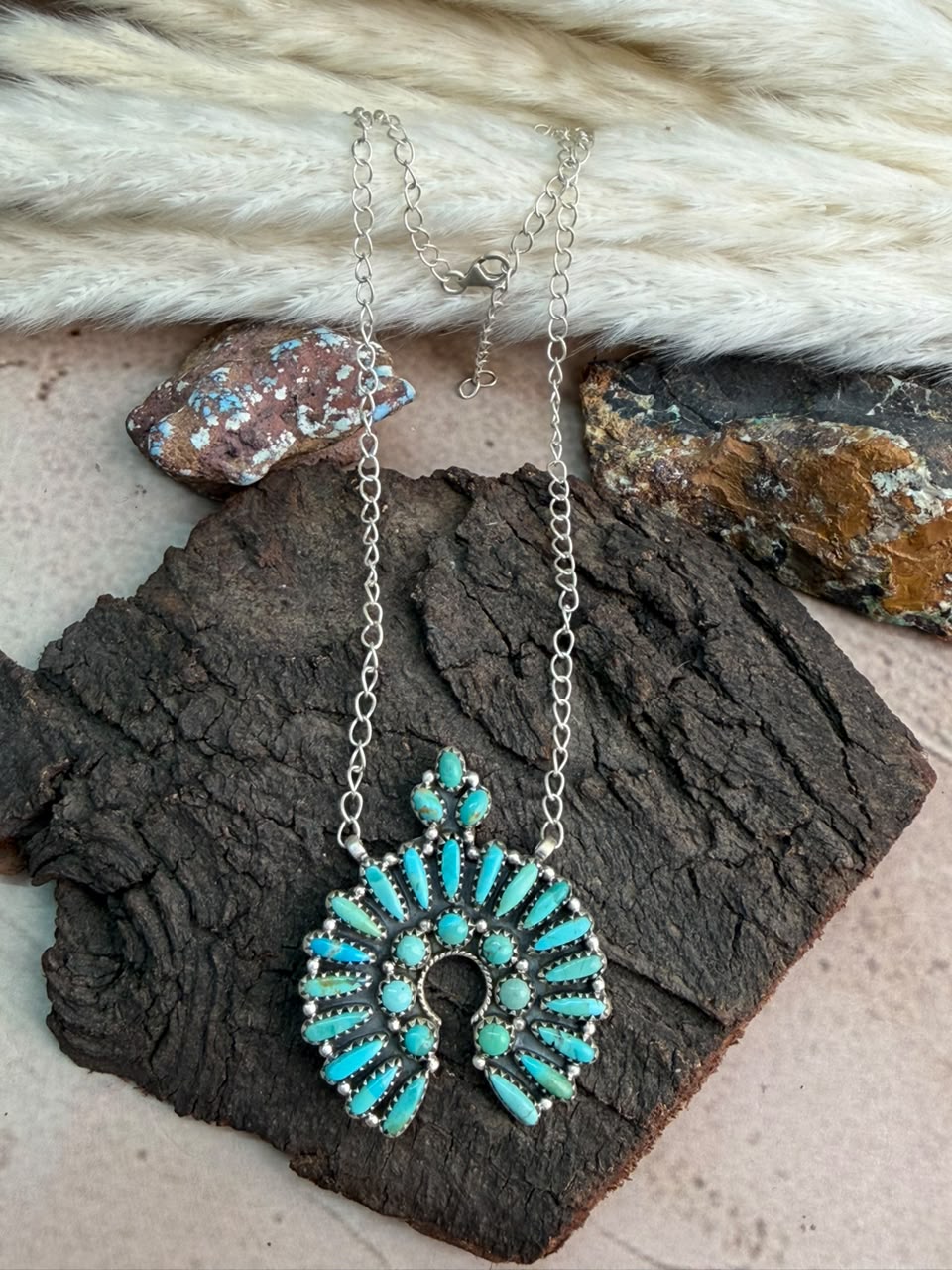 Handmade Sterling Silver Kingman Turquoise Naja Necklace Signed Nizhoni