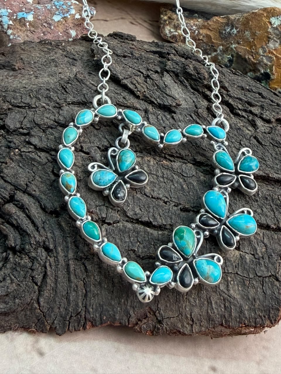 Handmade Sterling Silver White Buffalo with Kingman Turquoise Heart Necklace Signed Nizhoni