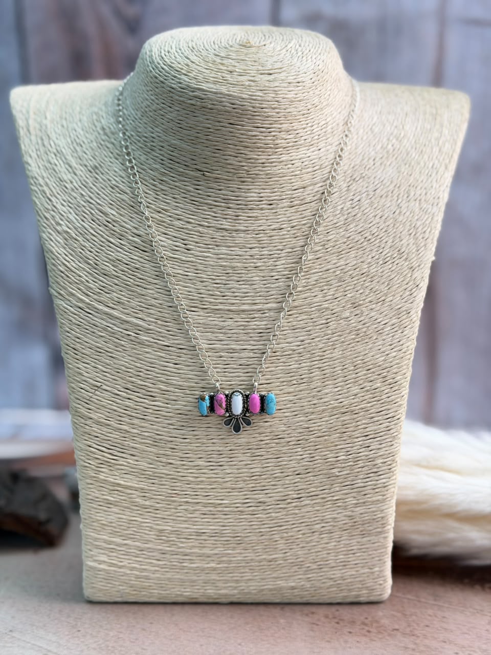 Handmade Sterling Silver Cotton Candy Necklace Signed Nizhoni