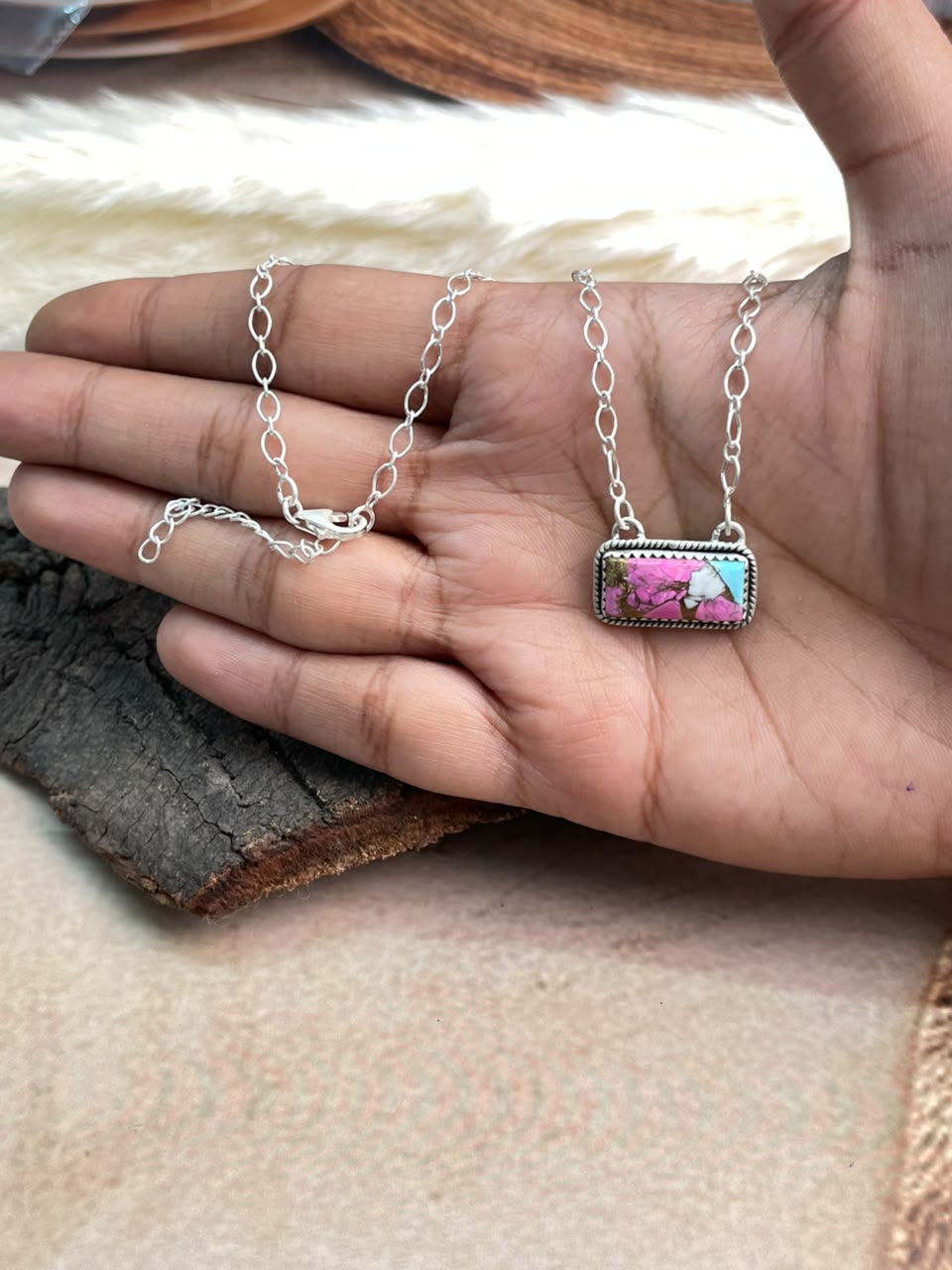 Handmade Sterling Silver Cotton Candy Necklace Signed Nizhoni