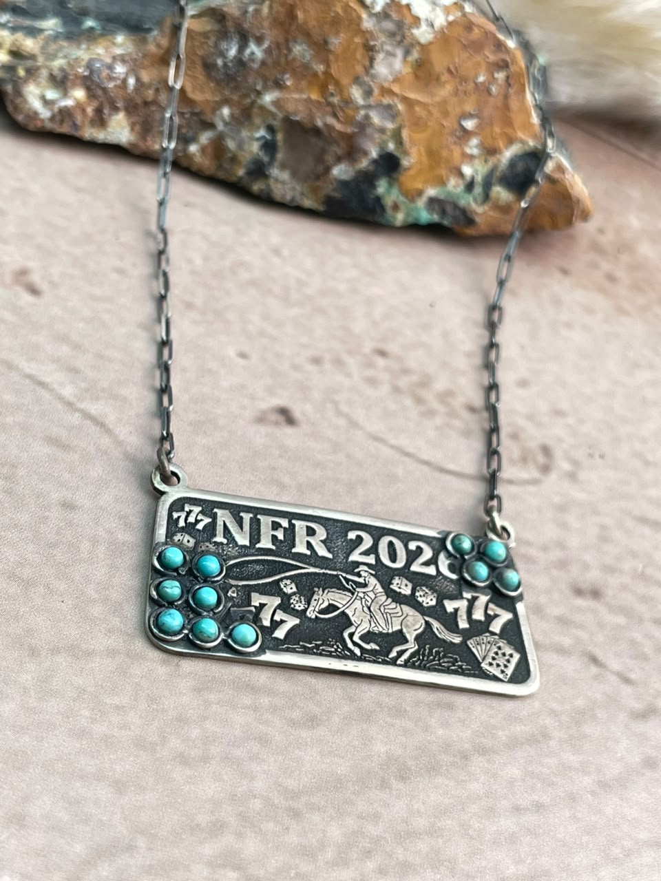 Handmade Sterling Silver Kingman Turquoise NFR Collection: Necklace Signed Nizhoni