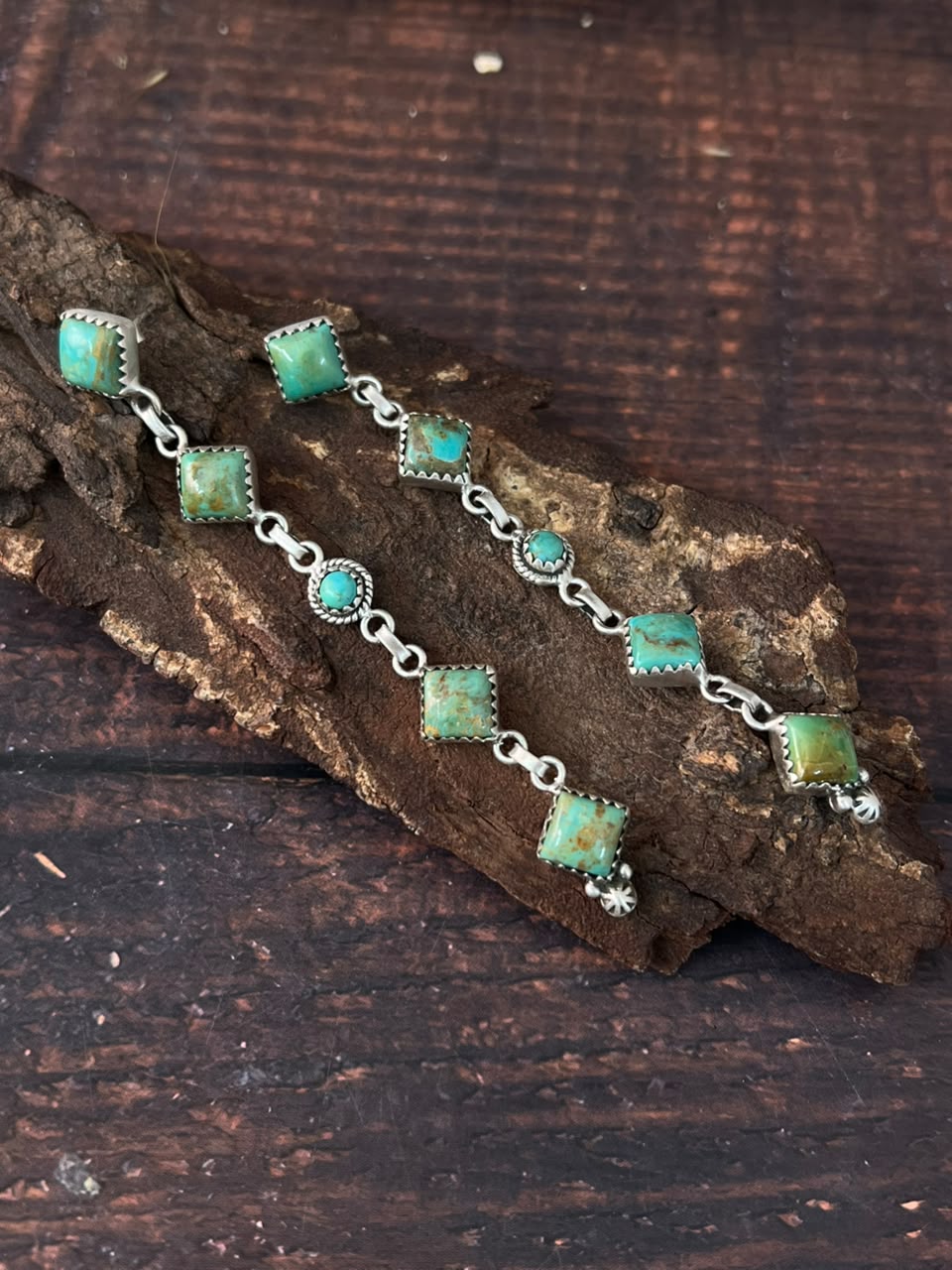 Handmade Sterling Silver Royston Turquoise Post Dangle Earrings Signed Nizhoni