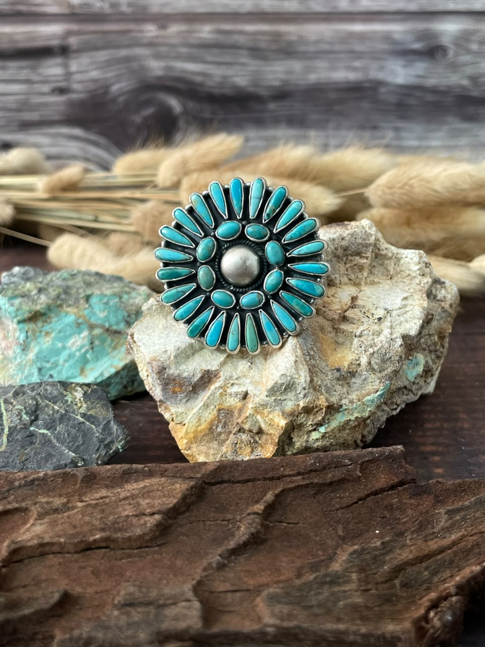 Handmade Sterling Silver Kingman Turquoise Adjustable Ring Signed Nizhoni