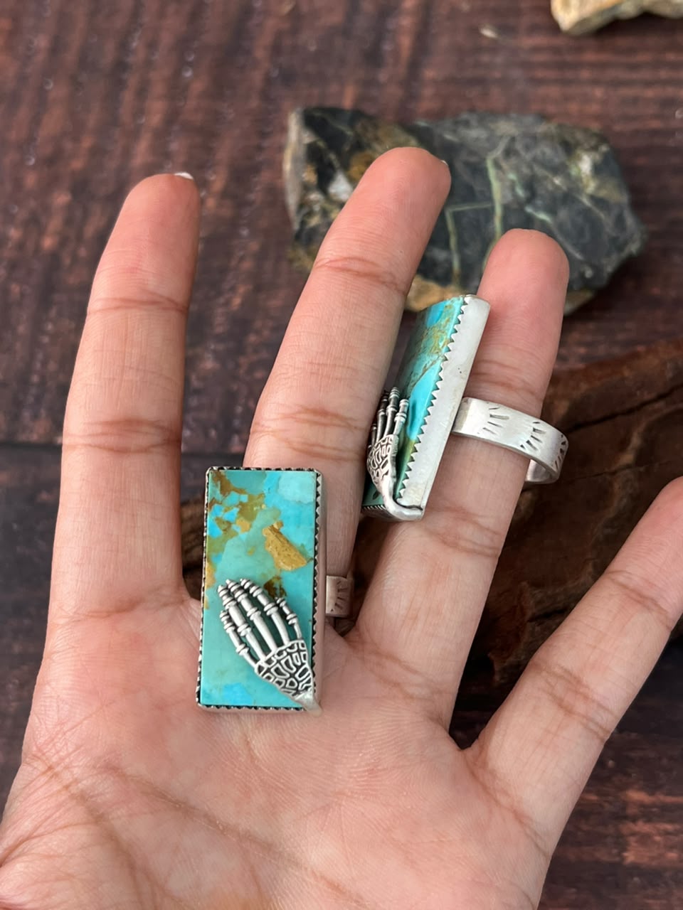 Handmade Sterling Silver Kingman Turquoise Halloween Collection: Adjustable Ring Signed Nizhoni