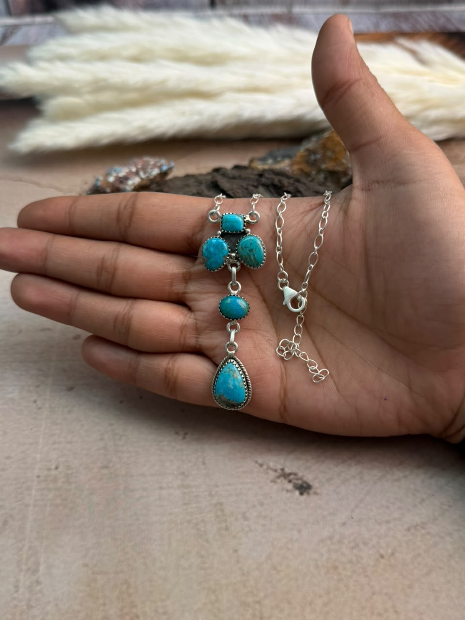 Handmade Sterling Silver Ithaca Peak Turquoise Necklace Signed Nizhoni