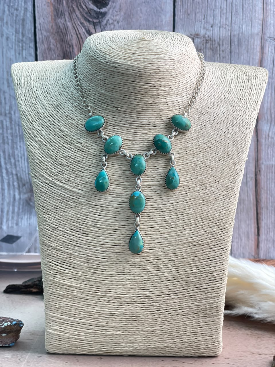 Handmade Sterling Silver Kingman Turquoise Choker Necklace Signed Nizhoni