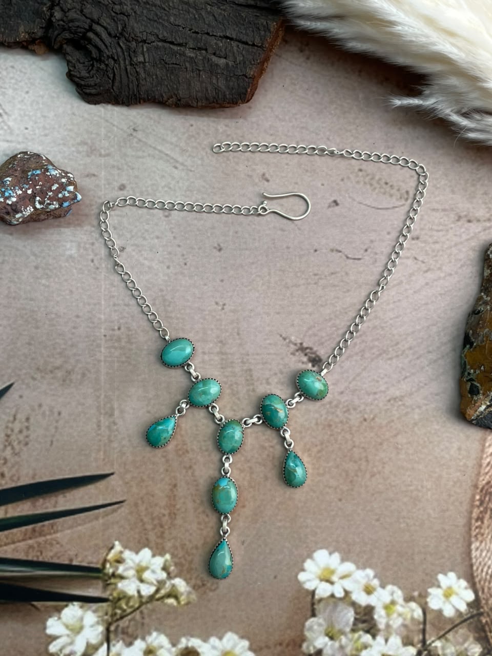 Handmade Sterling Silver Kingman Turquoise Choker Necklace Signed Nizhoni