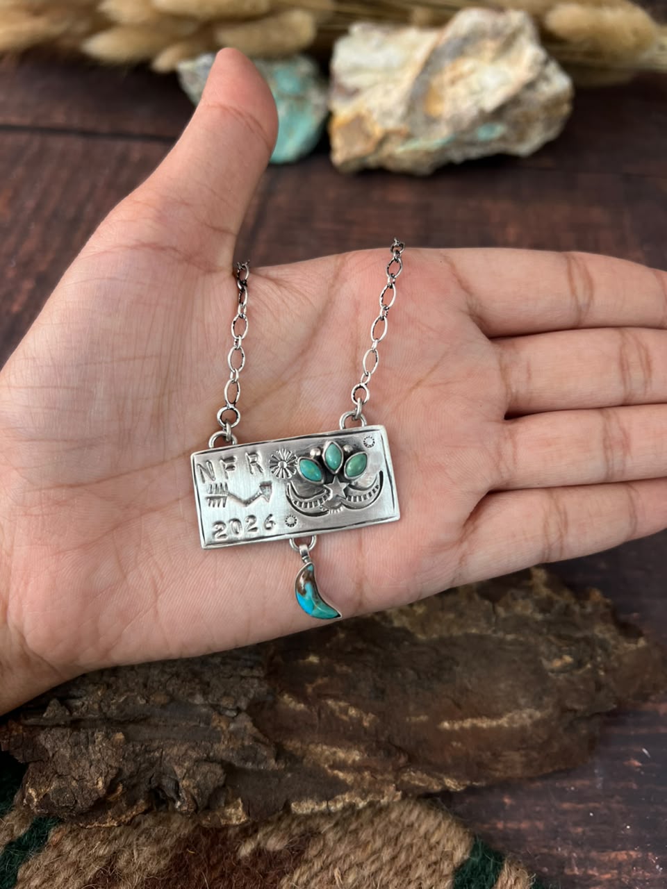 Handmade Sterling Silver Kingman Turquoise NFR Collection: Necklace Signed Nizhoni