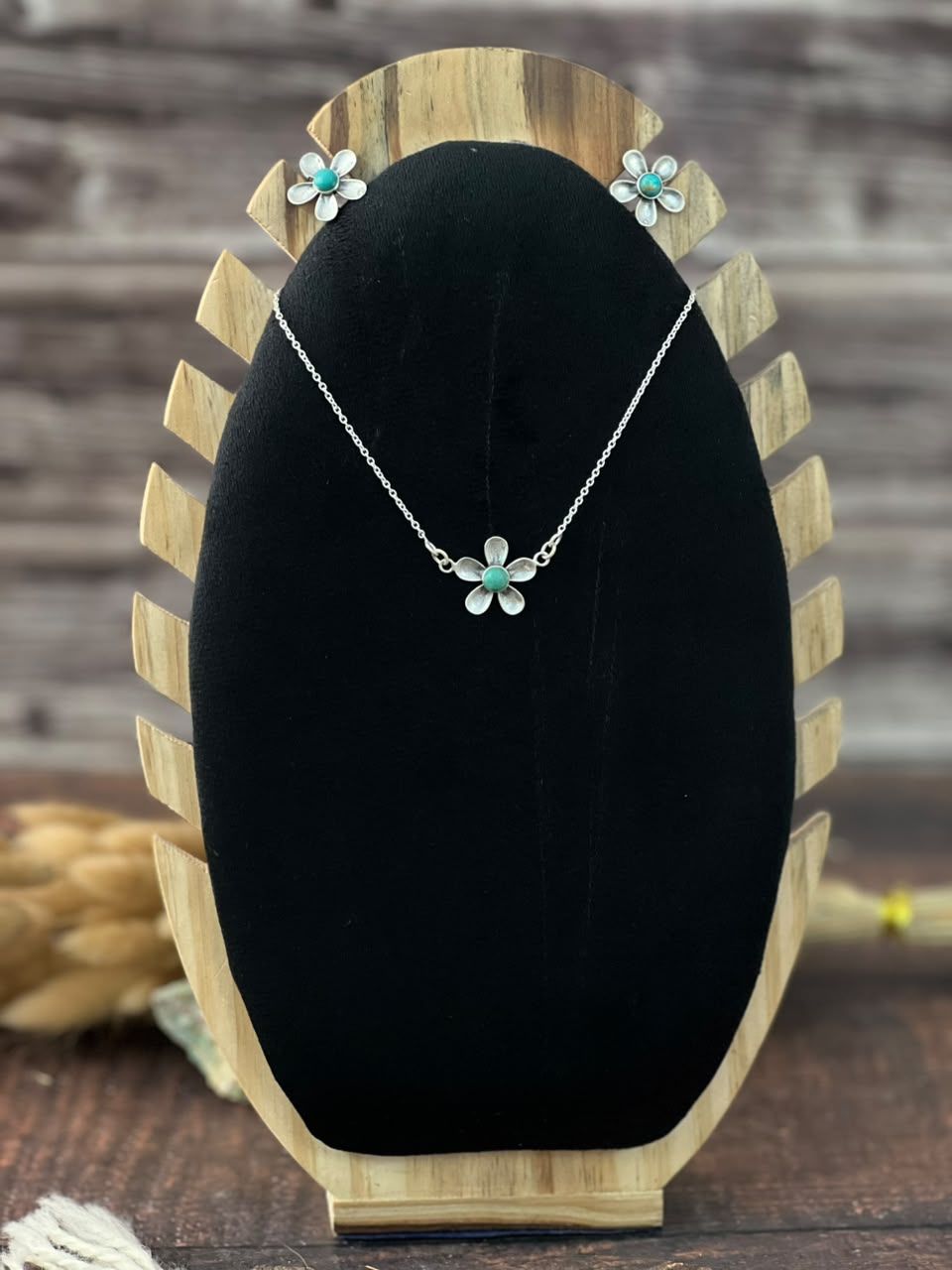 Handmade Sterling Silver Kingman Turquoise Necklace and Earrings Set Signed Nizhoni