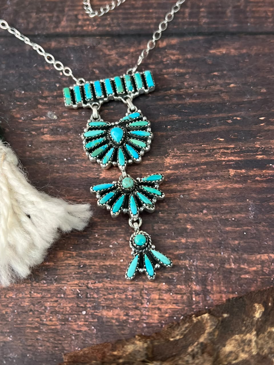 Handmade Sterling Silver Kingman Turquoise Drop Necklace Signed Nizhoni