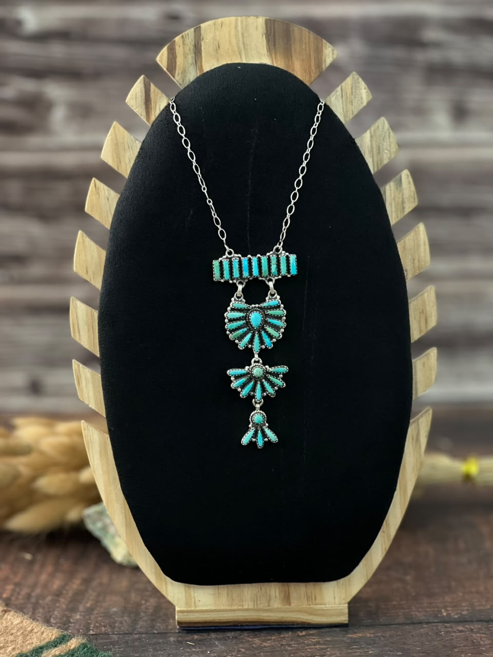 Handmade Sterling Silver Kingman Turquoise Drop Necklace Signed Nizhoni