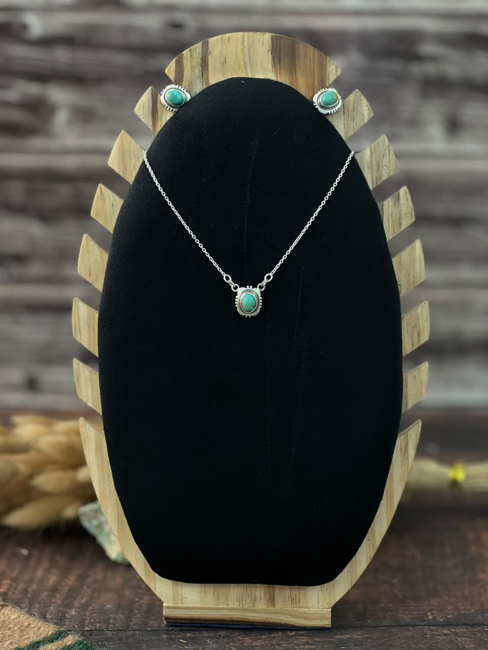 Handmade Sterling Silver Kingman Turquoise Necklace and Earrings Set Signed Nizhoni