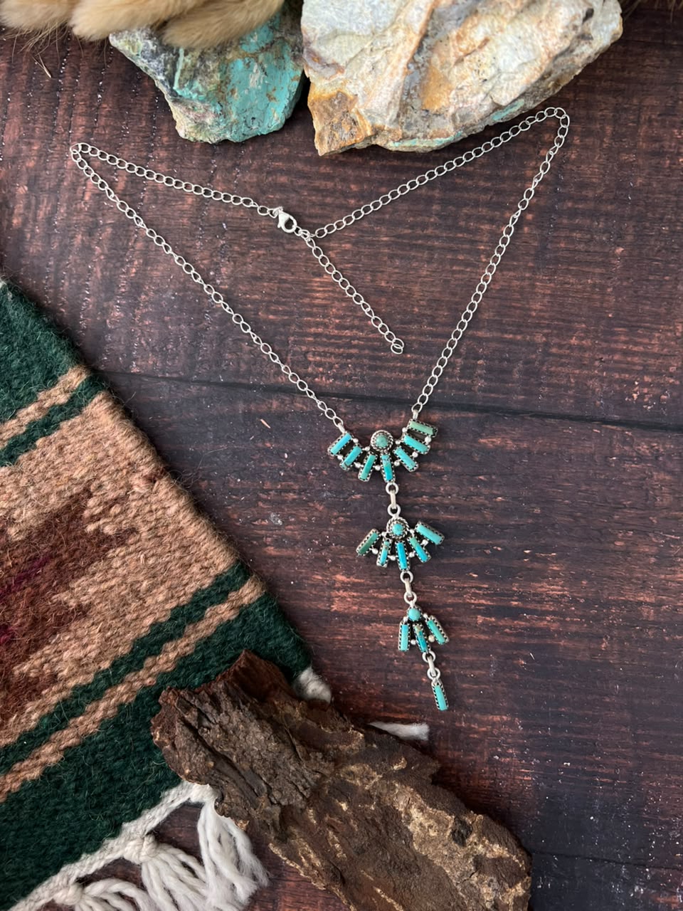Handmade Sterling Silver Kingman Turquoise Necklace Signed Nizhoni